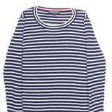 TOMMY HILFIGER Womens Patterned Jumper Blue Striped Crew Neck Tight Knit S
