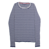 TOMMY HILFIGER Womens Patterned Jumper Blue Striped Crew Neck Tight Knit S