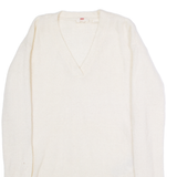 LEVI'S Womens Jumper Cream V-Neck Tight Knit Wool S