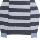 HILFIGER DENIM Mens Patterned Jumper Grey Striped Crew Neck Tight Knit M