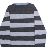 HILFIGER DENIM Mens Patterned Jumper Grey Striped Crew Neck Tight Knit M