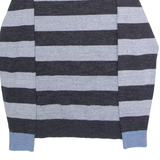 HILFIGER DENIM Mens Patterned Jumper Grey Striped Crew Neck Tight Knit M