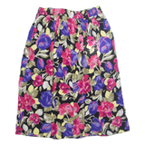 Womens A-Line Skirt Black Knee Length Viscose Floral UK 10