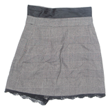 ZARA Button Up Womens Straight Skirt Black Short Check XS
