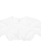 WALDSCHUTZ Womens Cropped Blouse White Puff Sleeve M