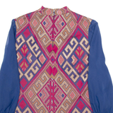 Womens Printed Blouse Red High Neck Long Sleeve Crazy Pattern M
