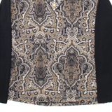 Womens Printed Blouse Brown V-Neck Long Sleeve Crazy Pattern M