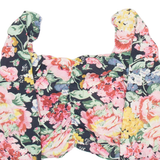 ZARA Womens Printed Blouse Black V-Neck Long Sleeve Floral XS