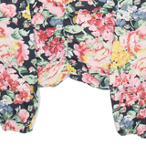 ZARA Womens Printed Blouse Black V-Neck Long Sleeve Floral XS