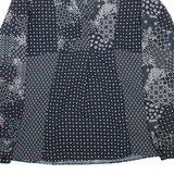 ZARA BASIC Womens Printed Blouse Black V-Neck Long Sleeve Crazy Pattern S