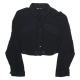 ZARA Womens Cropped Shirt Black Collared Long Sleeve S