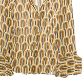 ZARA Womens Printed Blouse Brown Collared Long Sleeve Viscose Crazy Pattern S