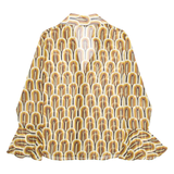 ZARA Womens Printed Blouse Brown Collared Long Sleeve Viscose Crazy Pattern S
