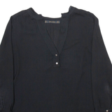 ZARA Womens Blouse Black V-Neck Long Sleeve Viscose L
