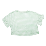 ZARA Womens Printed Blouse Green Silk Polka Dot M