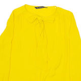 ZARA Womens Blouse Yellow Collared Long Sleeve Silk S