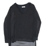 ZARA Womens Blouse Black V-Neck Long Sleeve Viscose S