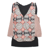 ZARA Womens Printed Vest Black V-Neck Sleeveless Silk Crazy Pattern M