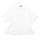 ZARA Womens Printed Blouse White High Neck Viscose Crazy Pattern L