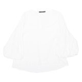 ZARA Womens Blouse White V-Neck Puff Sleeve Viscose M