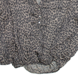 ZARA Womens Printed Blouse Brown V-Neck Puff Sleeve Animal Print M