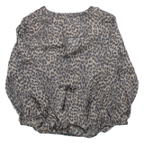 ZARA Womens Printed Blouse Brown V-Neck Puff Sleeve Animal Print M