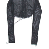 Distressed Womens Shirt Black Collared Long Sleeve Viscose S