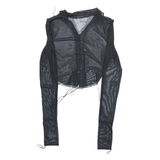 Distressed Womens Shirt Black Collared Long Sleeve Viscose S