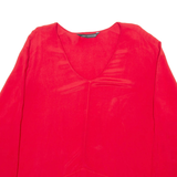 ZARA Womens Blouse Red V-Neck Long Sleeve Viscose 2XL