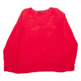 ZARA Womens Blouse Red V-Neck Long Sleeve Viscose 2XL