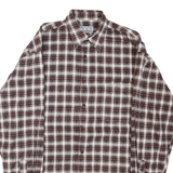 WORLD OF BASIC Mens Flannel Shirt Brown Check Long Sleeve M