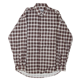 WORLD OF BASIC Mens Flannel Shirt Brown Check Long Sleeve M
