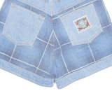 OSCAR FASHION Turn Up Womens Denim Shorts Blue Relaxed 90s Check M W28