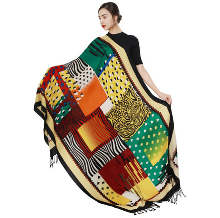 Anyyou 100% Merino Wool Yellow Multipattern Silk Satin Large Winter Scarf Pashmina Shawl Bandana Perfect For Women Ladies Fashion Style