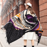 Anyyou 100% Merino Wool Animal Pattern Silk Satin Large Winter Scarf Pashmina Shawl Bandana Perfect For Women Ladies Fashion Style