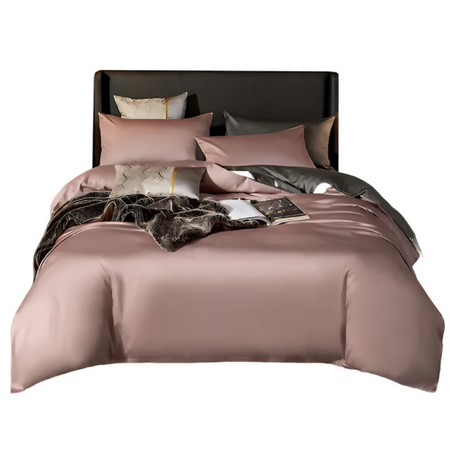 Anycozy Queen Bed Sheet Set – Pink & Deep Grey Ultra‑Soft Luxury Egyptian Cotton Bedding Cover, 4‑Piece Ensemble