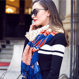 Anyyou 100% Pure Merino Wool Poncho Scarf for Women – Blue Striped Pattern Oversized Winter Pashmina Shawl Wrap