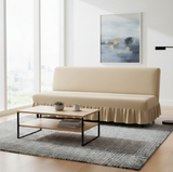 Anyseat Beige Armless Futon Slipcover – Stretch Sofa Bed Protector with Ruffle Skirt