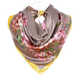 Anyyou Fashion Premium Satin Square Scarf – Elegant Floral Yellow Silk-Feel Neckwrap for Women