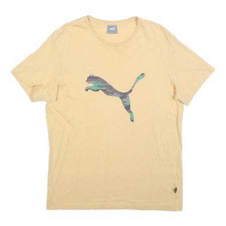 PUMA Mens Beige T-Shirt L Short Sleeve Crew Neck Cotton Blend Camouflage Print