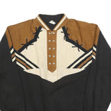 Mens Black & Brown Cotton Blend Collared Sweatshirt L Vintage Style Casual