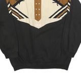 Mens Black & Brown Cotton Blend Collared Sweatshirt L Vintage Style Casual