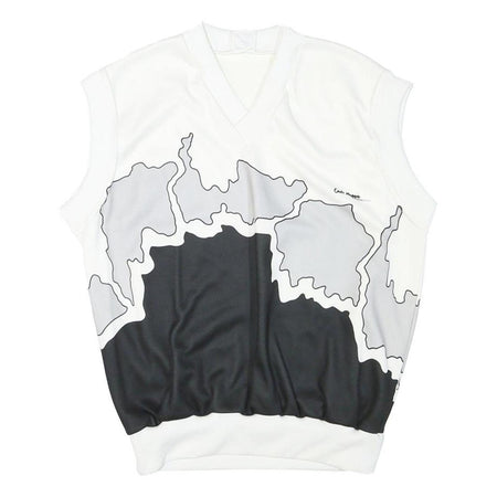 CARLO MAGGIO Mens White & Grey Black Abstract Pattern V-Neck S Sleeveless