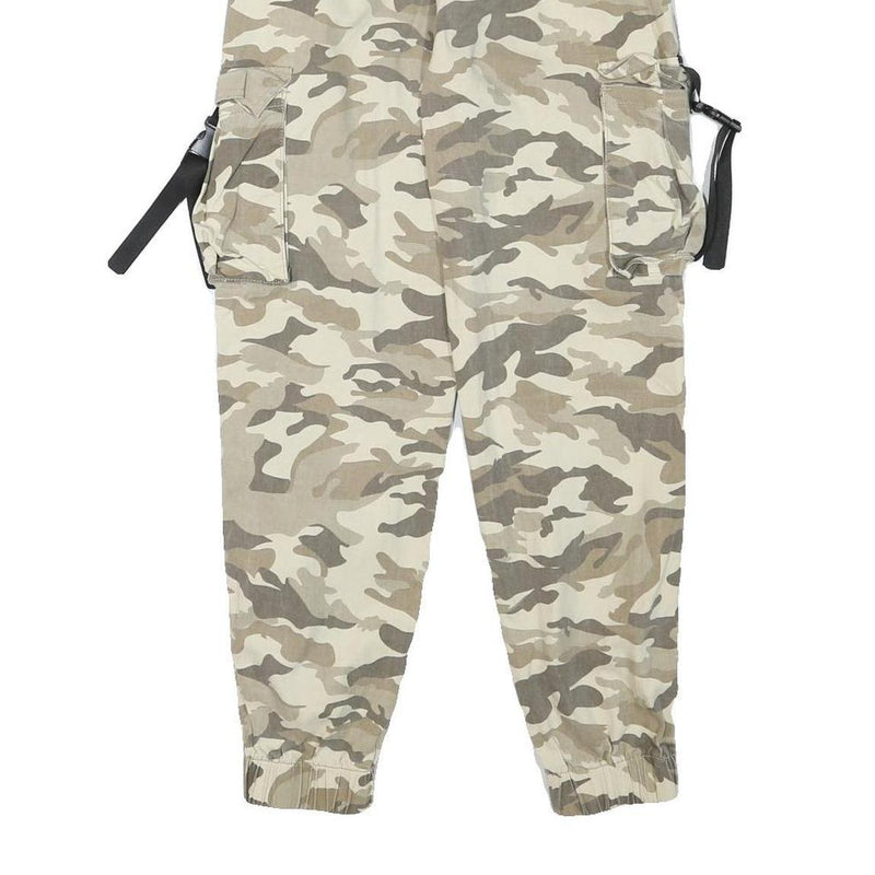 FB SISTER Womens Cotton Blend Beige Camouflage Relaxed Cargo Trousers W22 L26