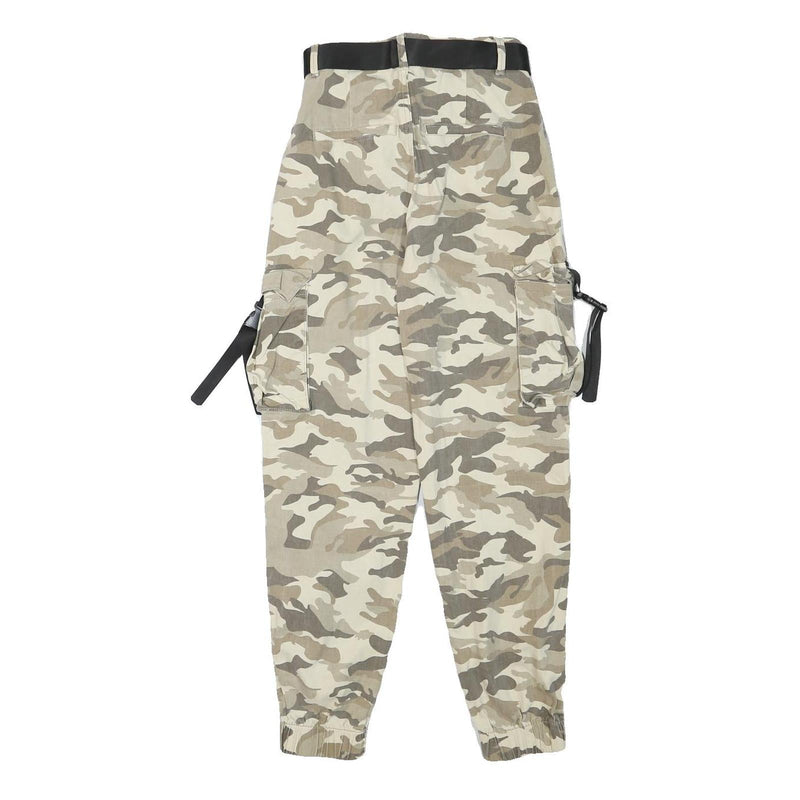 FB SISTER Womens Cotton Blend Beige Camouflage Relaxed Cargo Trousers W22 L26