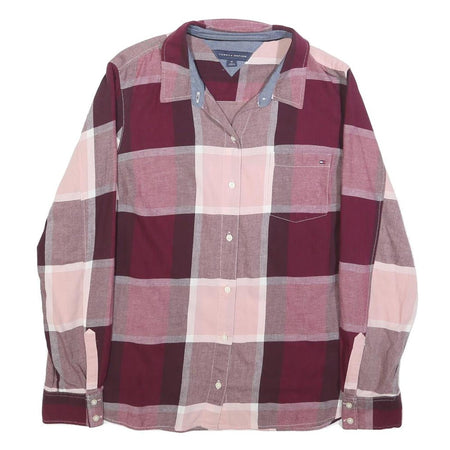 TOMMY HILFIGER Womens Pink & Burgundy Check Shirt M Cotton Long Sleeve Casual