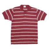 CUCAMONGA Mens Maroon & White Striped Short Sleeve Polo Shirt M Casual Comfort