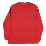 TOMMY HILFIGER Mens Red Long Sleeve Crew Neck XL Cotton Blend T-Shirt Striped