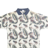 ANCHOR BLUE Mens Cream Navy Leaf Print Short Sleeve Polo Shirt M Cotton