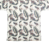 ANCHOR BLUE Mens Cream Navy Leaf Print Short Sleeve Polo Shirt M Cotton